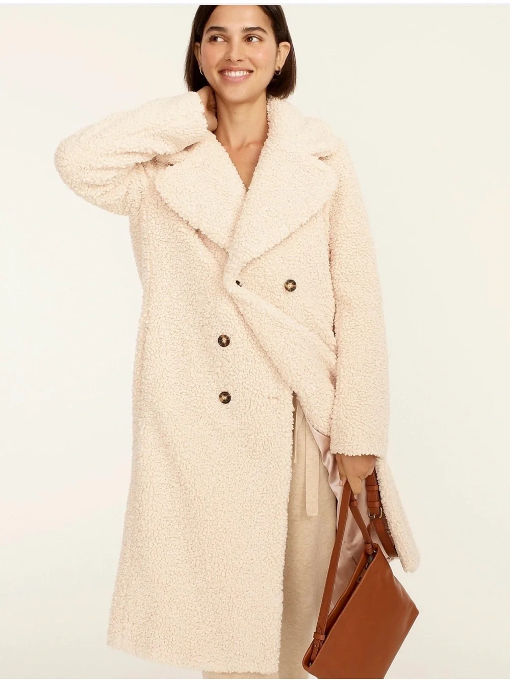 J. Crew Double-Breasted Teddy Sherpa Topcoat - size Large
